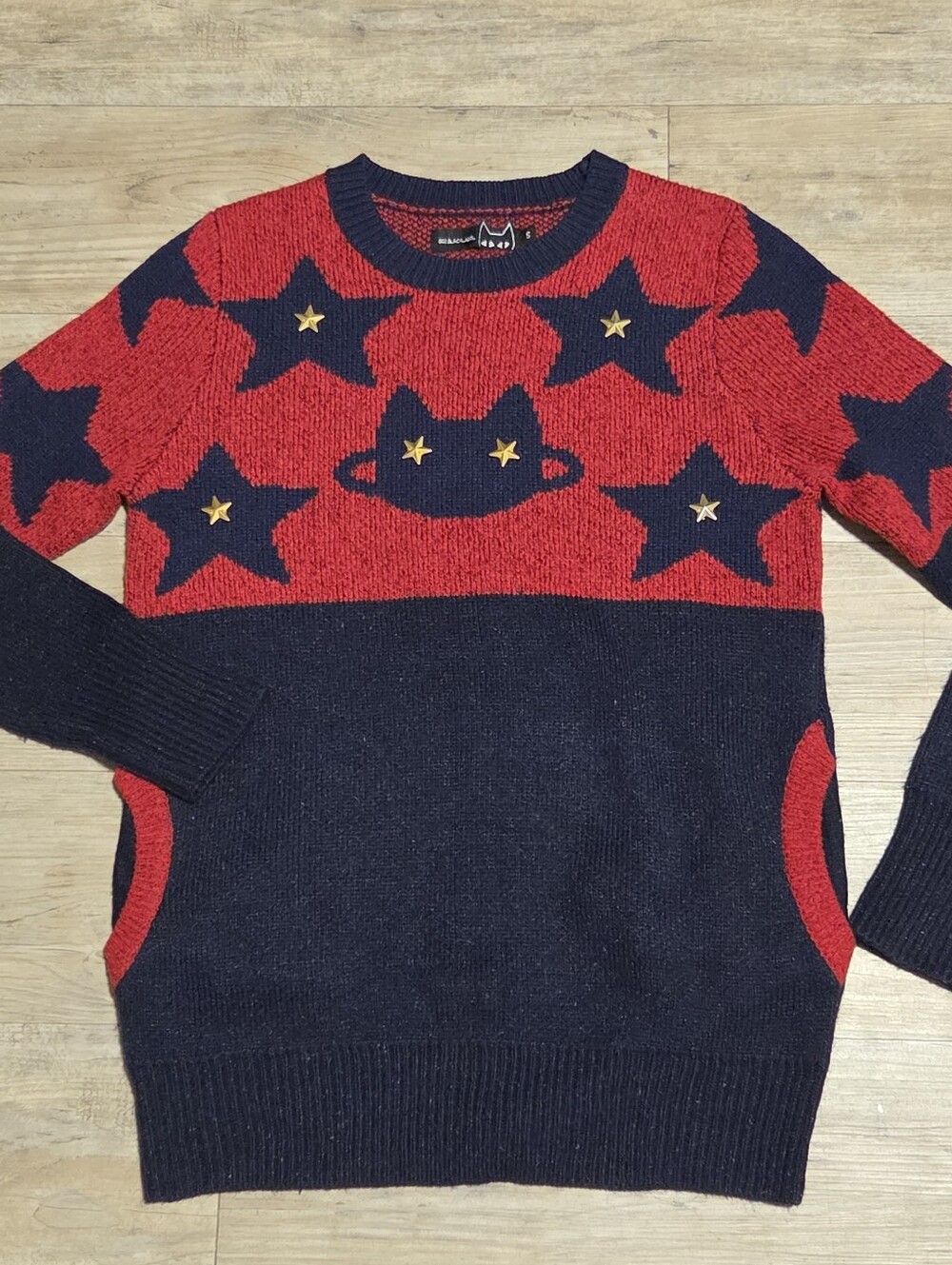 a02 Black Label Toby Cat Star Studded Knit Sweater Small